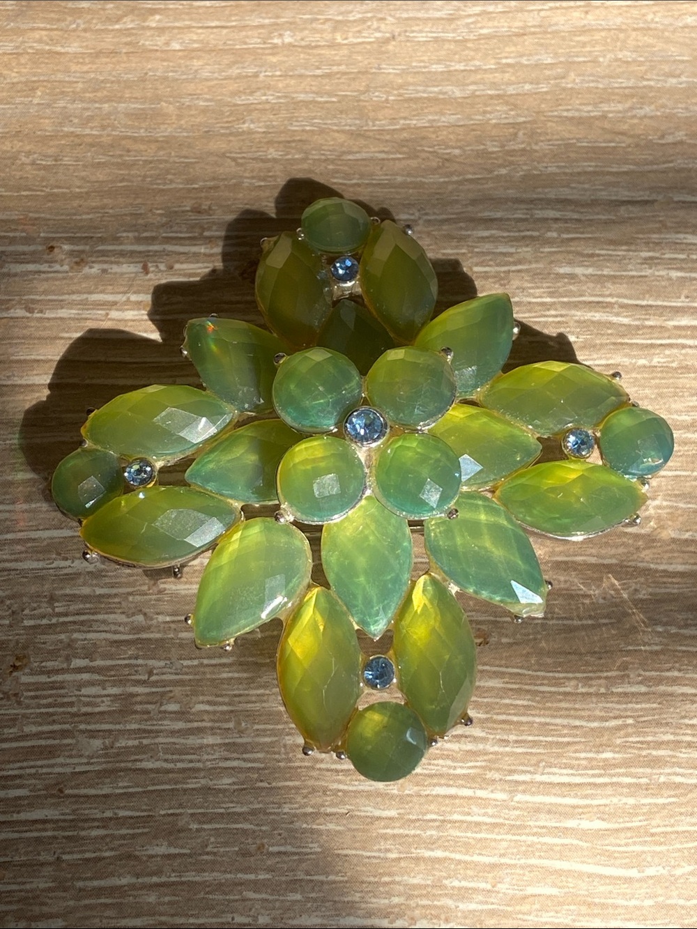 Vintage Liz Claiborne Signed Statement Pin Brooch - Light Green Stones